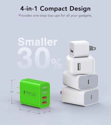 Image of 2 Pack USB C Charger, 40W Fast Charge Cube, 4-Port QC+PD Wall Plug,Multi-Port Type C Power Adapter for iPhone 17 16 15 14 13 12 Pro Max XS XR 8,Galaxy S24,Nexus,HTC,Google Pixel,and More(Green)