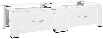 vidaXL White Steel-made Washing and Drying Machine Pedestal with Non-Slip Pads, Rubberised Feet, and Storage Drawers, Suitable for all Standard Appliances.