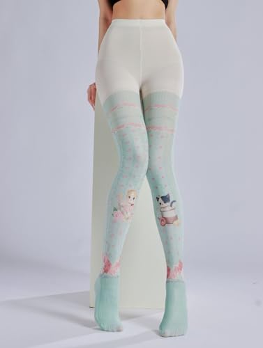 Image of Sahabowi Women's Sheer Tights, Digital Print Designs Stockings