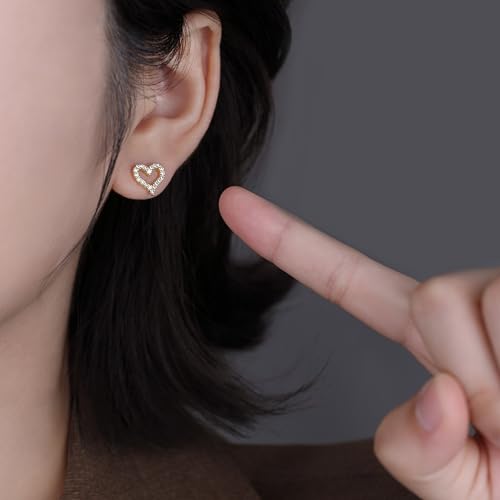 SLUYNZ Solid 925 Sterling Silver CZ Heart Earrings Stud for Women Teens Small Heart Stud Earrings Love2