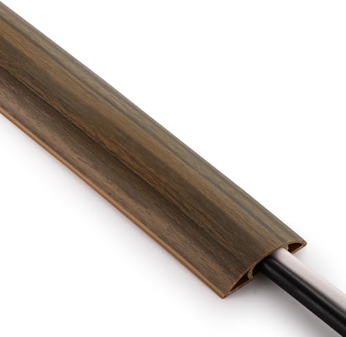Image of ZhiYo 3.6ft Cord Covers for Wires on Floor, Cord Hider Floor Hide Extension Cords, Soft PVC Cable Cover Cable Protector, Wire Cavity W0.62in H0.31in, Smoked Brown Wood