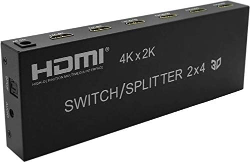 HDMI 2x4 Matrix + Audio Extractor HDMI Switch Splitter Converter Switcher with Remote Control 2 in 4 Out 4K 3D 1080p v1.4, Black (HDMI-MTRX-2x4)