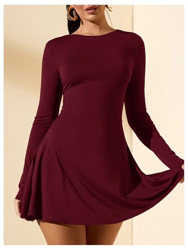 SOLY HUX Women's Long Sleeve Mini Dress Elegant Lace Up Crew Neck Work Office Dresses3