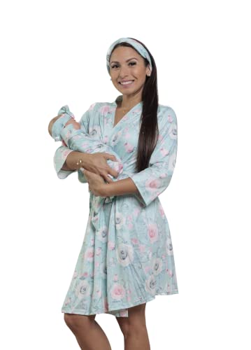 Image of MOMMY O CLOCK Maternity Robe and Baby Swaddle Blanket, Milk Silk Matching Delivery Robe and Swaddling Wrap for Mom and Baby