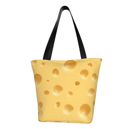 Cheese Large Capacity Shoulder Tote Bag, Trendy Shopping Bag With Padded Protection, Foldable & Washable Polyester Carryall For Daily Use - Main Image