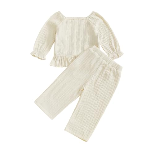 Toddler Girl Crochet Floral Outfit Long Sleeve Boho Ruffle Top and Flower Pants Set 2Pcs Infant Baby Fall Clothes Sets4