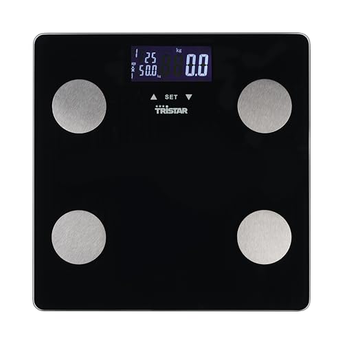 Tristar Báscula personal, análisis corporal: IMC, grasa corporal, músculo, agua y masa ósea, hasta 10 perfiles de usuario, máx. 150 kg, 30x30 cm cristal de seguridad, WG 2442