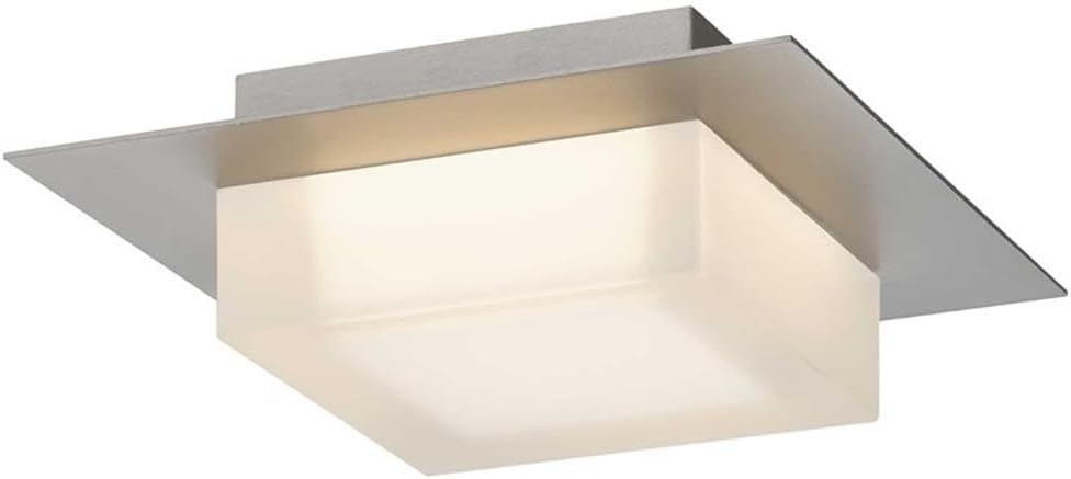 BOWERY HILL Modern 8-Inch LED Outdoor Flush Mount, Brushed Stainless Steel Frame, Etched Molded Acrylic Shade, Adjustable 3-CCT Light Settings, Wet-Rated, Ceiling or Wall Mount, Porch or Outdoor
