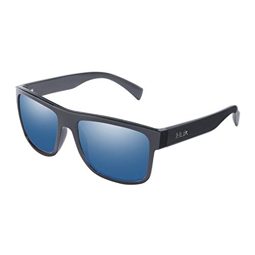 HUK Sunglasses, Polarized Lens Eyewear with Performance Frames, Fishing, Sports & Outdoors Sunglasses, (Clinch) Blue Mirror / Matte Black, Medium/Large by HUK - Used condition - US$41.78