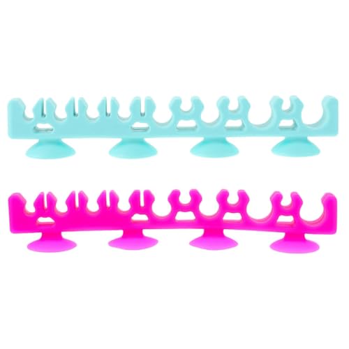 CONGARTENO Soporte Organizador de Pinceles de Silicona Suave con Ventosa Fuerte, Estante para Secar Brochas de Maquillaje, Pack 2 Unidades (verde y Rosa Fucsia) para Baño y Tocador
