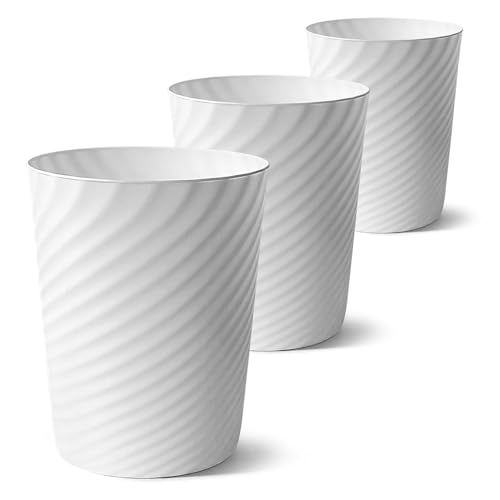 Duscdesp Lot de 3 poubelles à papier rondes en plastique à rayures de 8 L, petite poubelle minimaliste non couverte, corbeille à papier ronde pour cuisine,...