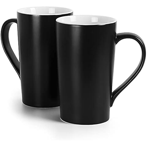 20 OZ Large Coffee Mugs, 600ML Plain Tall Porcelain Mugs with Handle, SHOWFUL Extra Large Ceramic Cup for Men Dad, Set of 2, Black Cover