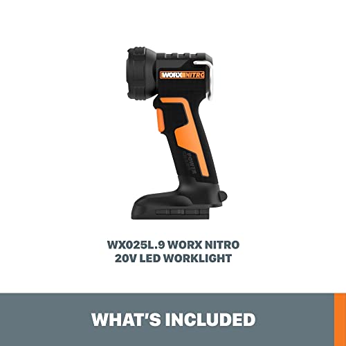 WORX Nitro 20V LED Work Light PowerShare, 160/350 Lumens Portable Light, LED Flashlight with Flexible Pivoting Head WX025L.9 – Tool Only