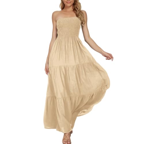 Image of Women's Summer Strapless Tube Top Maxi Dresses Off Shoulder Boho Beach Long Dress