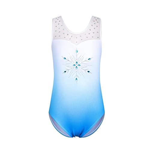 HOZIY Gymnastics Leotards for Girls Sleeveless Long Sleeve Snowflake Blue Purple Sequins Colorful Ribbons Pink Leopard Stripe 7-8 Years A Sleeveless Snowflake Blue