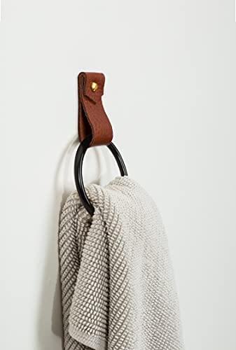 Keyaiira - Small Leather Wall Hook, Black Towel Ring Wall Hanging Strap Towel Hook For Wall Leather Loop Strap Holder Minimal Towel Bar Rack Storage Modern Bathroom Hand Towel Holder #TOP5