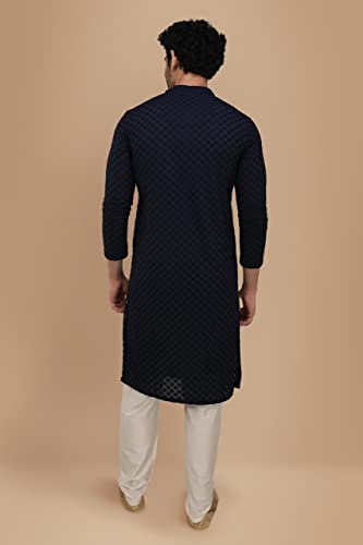 Image of Manyavar Men's Cotton Blend Chikankari Kurta Set (2pcs)