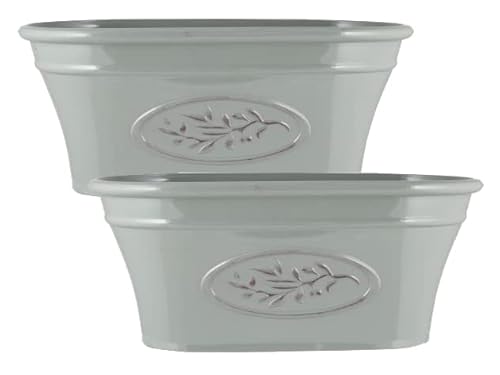 Muddy Hands Pack of 2 - Decorative Vintage Trough Plant Pot Plastic Planter Indoor Home Outdoor Garden Window Herb Flower Box (Grey)