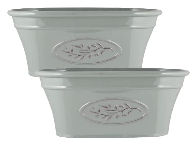 Muddy Hands Pack of 2 - Decorative Vintage Trough Plant Pot Plastic Planter Indoor Home Outdoor Garden Window Herb Flower Box (Grey)