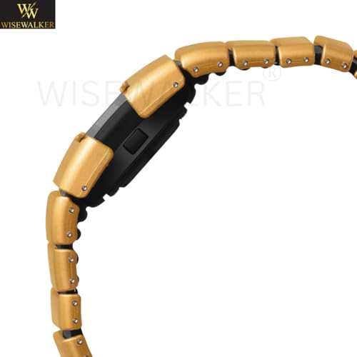 Image of WiseWalker Unisex GenZ Luxury Style Digital Gold Watch Unique Band with LED Display Digital Watch | Retro Digital LED Watch Black Display Screen Modern Fashion Timepiece | Wristwatch For Men and Women