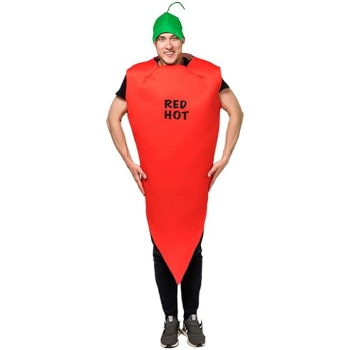 Tsffae Red Hot Chili Kostüm Für Erwachsene, Lustiger Gemüse-Pfeffer-Overall, Heißes Essen, Kostüm Für Halloween, Weihnachten, Party,...