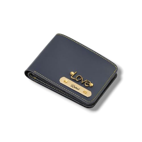 Image of Thebaegift Men's Personalized Wallet I Customized Slim Stylish Leather Purse with Name & Charm I Unique Birthday Anniversary Gift for Men Boy Love Husband Employees Clients (Grey Vegan)