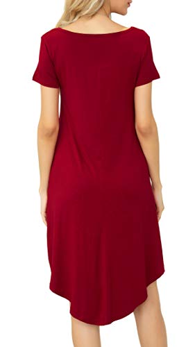 Image of Women Casual Loose Soft Crewneck Short Sleeve Pockets Swing T-Shirt Dress