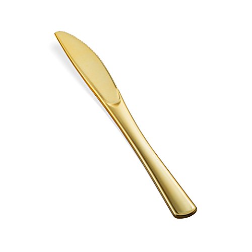 300 Gold Plastic Silverware Set - Plastic Gold Cutlery Set - Disposable Flatware Gold - 100 Gold Plastic Forks, 100 Gold Plastic Spoons, 100 Gold Cutlery Knives Heavy Duty Silverware For Party Bulk #TOP3