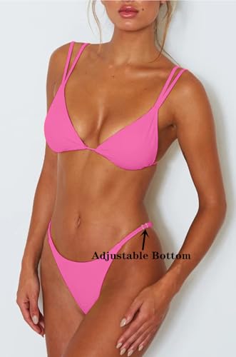 Image of Women's Sexy Thong Bottom Two Piece Bikini Double Shoulder Straps Cute Swimsuit Triangle Bathing Suit