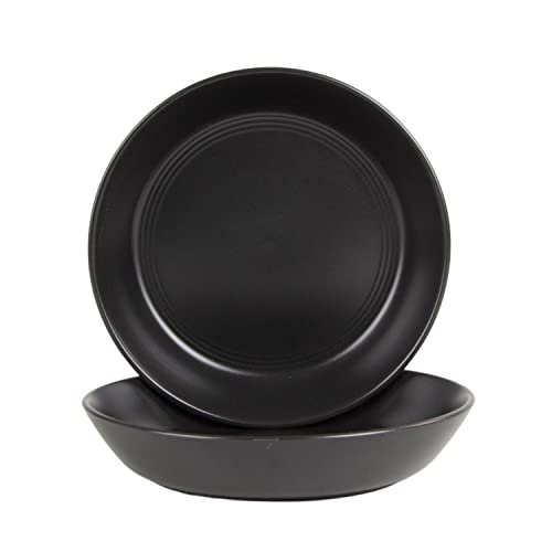 Double Line 9.5"/36 Oz Dinner Bowl, Set Of 2, Matte Black #TOP24