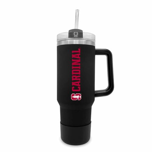 Image of Campus Colors College & University 40 oz Travel Tumbler With Handle - Dual Option Lid With Straw - Vacuum Insulated Stainless Steel (Stanford Cardinal - Black)