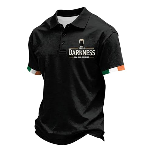Guinness T Shirts for Men Hello Darkness My Old Friend Shirt Irish Beer Top Polo Shirts Button St. Patrick's Day Shirt Ireland Tee