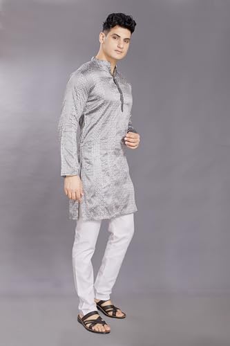 Image of DIVISIVE Men's Jequard Embroidered Art Silk Slim Fit Only Kurta