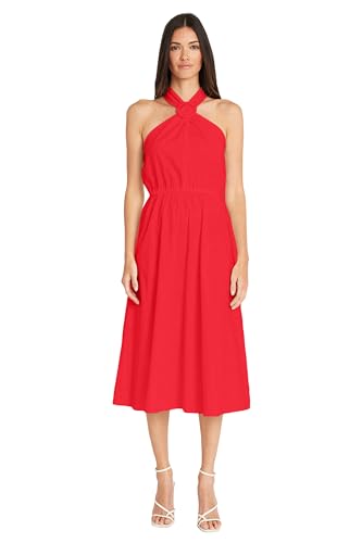 Image of Maggy London Women's Dresses Tropical Floral Print Halter Midi Dress with Cinched Waist