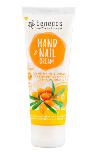 Benecos, Hand & Nail Cream, with Oragne & sea Buckthorn | Lotion for Dry Cracked Hands and Nails | Travel Size Hand Lotion | Organic, Vegan, 2.5 oz
