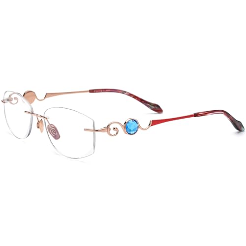 Image of FONEX Titanium Glasses Frame,Rimless Frameless Luxury Diamond Optical Eyeglasses for Women