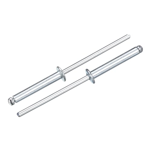 QUARKZMAN 50Pcs 1/8"x3/4" Rivets Aveugles À Tête Ronde, Poignée En Acier Au Carbone Zingué Et Capuchon De Mandrin, Argenté