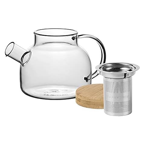 Tea Shop - All in One Teapot Bamboo 1L - Tetera de Cristal con Tapa de Bambú e Infusor de Acero Inoxidable Cover