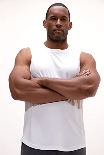 Devops 3 Pack Men's Relaxed-Fit Workout Gym Tank Top Sleeveless (White/White/White, Large) #TOP3