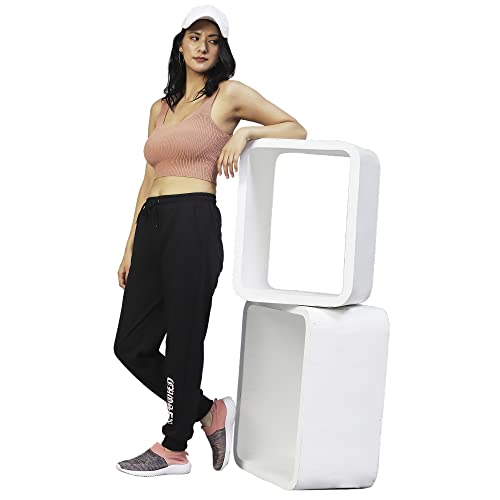 Image of Rigo Regular Fit Terry Joggers for Women | Stretchable Straight Relaxed Fit Track Pants for Women | Stylish Joggers for Women | Lower for Workout, Gym, Sportswear and Casual Wear Black