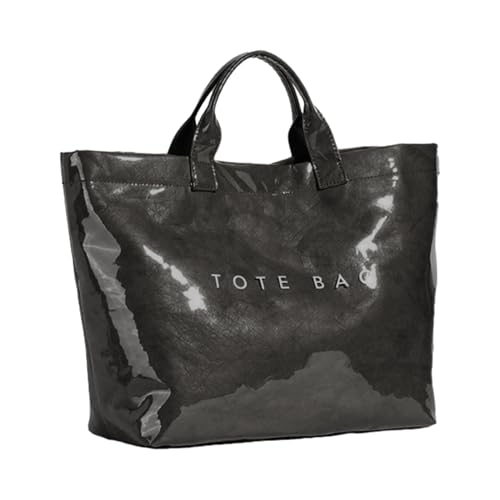 Bolso de mano de papel impreso con letras – Bolso de mano de mujer de estilo vintage, de la compra de material resistente, espaciosa, respetuosa con el medio ambiente, diseño informal, práctico