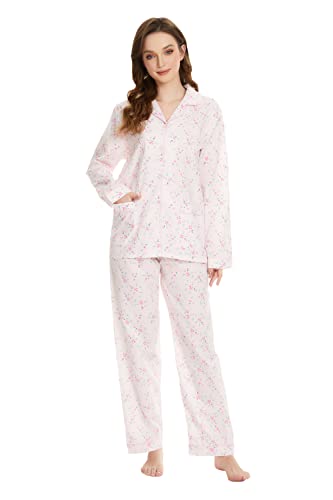 Image of GLOBAL Women Cotton Pajamas Long Sleeve PJs Button Down Sleepwear S-3XL