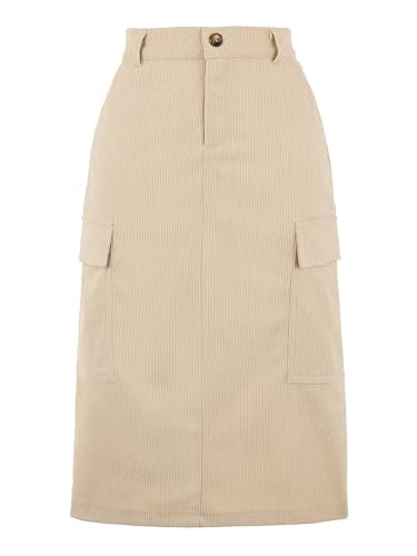 Image of Allegra K Corduroy Cargo Skirts for Women's High Waisted Elastic Back H Line 2025 Fall Midi Skirt