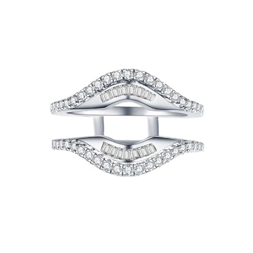 Cubic Zirconia Ring Enhancer & Wraps | Platinum-Plated Copper Curved Wedding Bands for Women | Bridal Ring Guard for Engagement Rings | AAAAA CZ Diamond Ring Enhancer