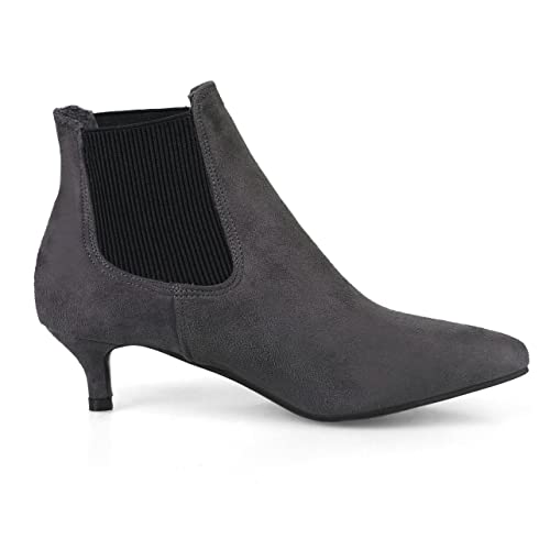 UniqueStride Womens Low Kitten Heel Ankle Boots Pointed Toe Slip On Ankle Chelsea Booties3