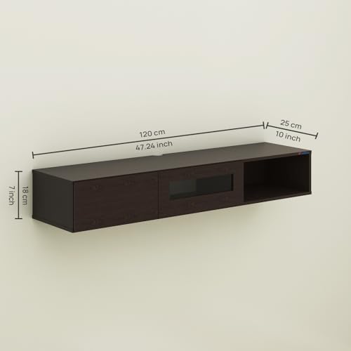 Image of Anikaa Strix Wall Mount Modern Floating TV Unit for Living Room with 3 Storage Cabinet & Blue LED Light (Ideal for 32 to 55 inch TV, DIY Installation, Wenge Finish)