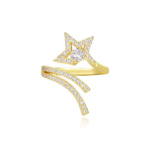 Shooting Star Statement Wrap Finger Ring for Women Dainty Crystal Cubic Zirconia Irregular Stars Adjustable Open Stacking Bands Wedding Anniversary Promise Rings Sparkling Birthday Jewelry