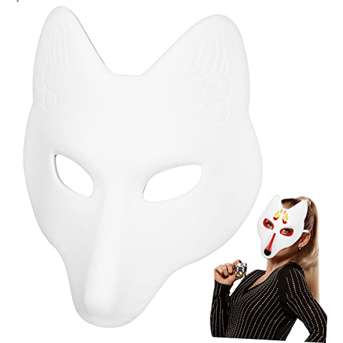 COSMEVIVI White Blank Fox Mask with Elastic Band Hand Painted DIY Japanese Style Craft for Halloween Masquerade Cosplay Comfortable Fit for Costume Parties and Fashion Shows