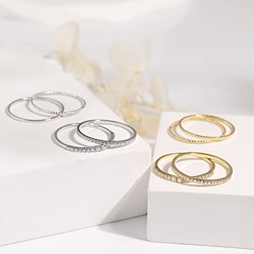 Stackable Ring Set Of 4 Pure Silver Ultra Thin Stacking Rings For Women Dainty Gold Ring Minimalist Delicate Diamond Ring (Gold, 7.75) #TOP4