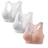 TYHONEYS Lot de 3 Brassiere Sport Femme Fermeture Devant Maintien Fort Soutien Gorge sans Armature Grande Taille Push Up Brassière Running Yoga Fitness sous Vêtements Casual Respirante Bra Rose XXL